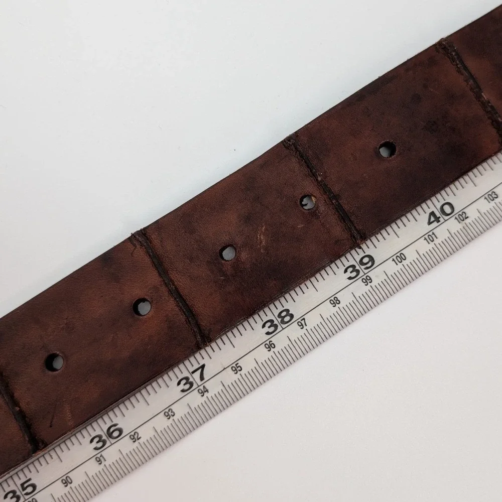 Cole Haan Belt Mens 38 Brown Italian Handcrafted Leather Paneled Silver Buckle